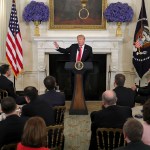 U.S. President Donald Trump hosts a business session with state governors in the State Dining Room at the White House February 26, 2018 in Washington, DC. The National Governors Association is holding its annual winter meeting this week in Washington.