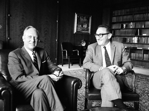 Subject: White House adviser Henry Kissinger with unidentified man. Washington D.C. 1969Photographer- Alfred EisenstaedtTime Inc OwnedMerlin-1153700