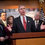 UNITED STATES - OCTOBER 09: From left, Reps. Chris Smith, R-N.J., Trent Franks, R-Ariz., Vicky Hartzler, R-Mo., Dan Lipinski, R-Ill., Joe Pitts, R-Pa., and Diane Black, R-Tenn., conduct a news conference in the Capitol Visitor Center to introduce the Abortion Insurance Full Disclosure Act. The legislation would help people easily determine which insurance plans fund abortions when they are trying to enroll in President Obama' health care exchanges. (Photo By Tom Williams/CQ Roll Call)