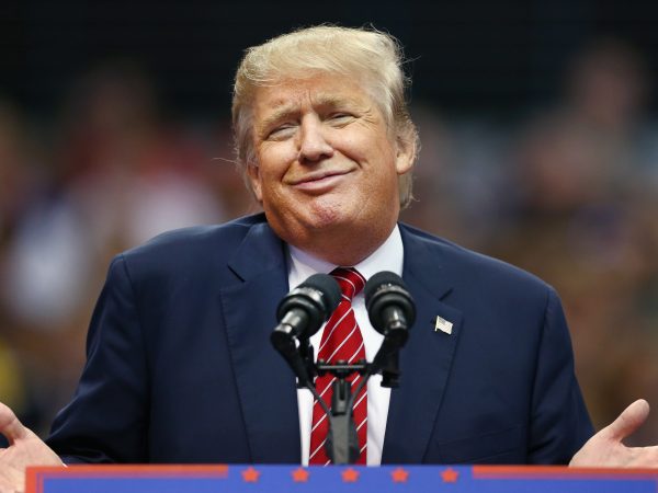 Republican presidential candidate Donald Trump during a campaign rally at the American Airlines Center on September 14, 2015 in Dallas, Texas. More than 20,000 tickets have been distributed for the event.