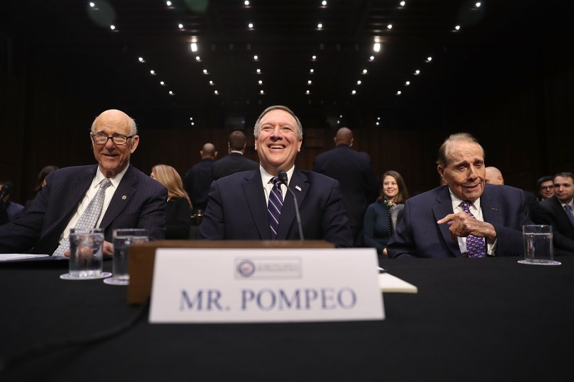 U.S. President-elect Donald Trump's nominee for the director of the CIA, Rep.ÊMike Pompeo(R-KS) testifies during his confirmation hearing before the Senate (Select) Intelligence Committee in the Hart Senate Office Building on January 12, 2017 in Washington, DC. Mr. Pompeo is a former Army officer who graduated first in his class from West Point.