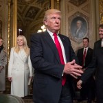 President Donald Trump leaves the President’s Room of the Senate at the Capitol after he formally signed his cabinet nominations into law, in Washington, Friday, Jan. 20, 2017. He is joined by his wife Melania Trump and  and daughter Tiffany Trump. At far right is Chief of Staff Reince Priebus, with White House counsel Donald McGahn, second from right. (AP Photo/J. Scott Applewhite, Pool)