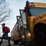 LOUISVILLE, KY - MARCH 2: Students get unloaded by bus on March, 2, 2017 at Meyzeek Middle School in Louisville, Kentucky. The Kentucky GOP-led state House passed House Bill 151 that would require Jefferson County to return to neighborhood schooling, which could undo the county's longstanding desegregation efforts. (Michael Noble, Jr. for The Washington Post)