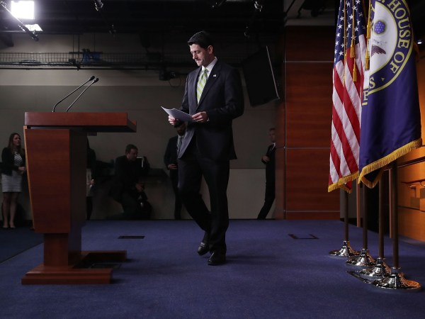 Speaker of the House Paul Ryan (R-WI) holds a news conference in the House Vistiors Center following a Republican caucus meeting in the U.S. Capitol March 24, 2017 in Washington, DC. In a big setback to the agenda of President Donald Trump and the Speaker, Ryan cancelled a vote for the American Health Care Act, the GOP plan to repeal and replace the Affordable Care Act, also called 'Obamacare.'