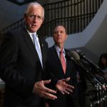 House Intelligence Committee ranking member Rep. Adam Schiff (D-CA) and Rep. Mike Conaway (R-TX), who together are leading the committee's investigation into Russian interference in the 2016 presidential election, hold a news conference at the U.S. Capitol June 6, 2017 in Washington, DC.