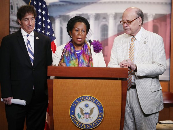 WASHINGTON, DC - JULY 27:  House Judiciary Committee ranking member Sheila Jackson Lee (D-TX) speaks while flanked by Rep. Jamie Raskin (D-MD) (L) and Rep. Steve Cohen (D-TN) during a news conference on Capitol Hill, July 27, 2017 in Washington, DC. House Judiciary committee democrats introduced the H.RES.474 Jackson Lee Lee resolution which condemns any action by the president to fire Special Counsel Robert Mueller, or abusing the presidential pardon powers.  (Photo by Mark Wilson/Getty Images)