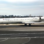 NEW YORK, NY - SEPTEMBER 21, 2017:  A Delta Connection passenger jet (Bombardier CRJ-900LR) taxis at LaGuardia Airport in New York, New York. (Photo by Robert Alexander/Getty Images)