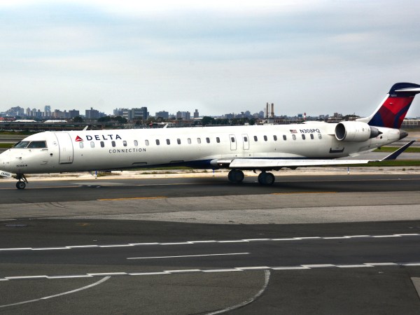 NEW YORK, NY - SEPTEMBER 21, 2017:  A Delta Connection passenger jet (Bombardier CRJ-900LR) taxis at LaGuardia Airport in New York, New York. (Photo by Robert Alexander/Getty Images)