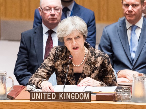 NEW YORK, NY, UNITED STATES - 2017/09/20: British Prime Minister Theresa May addressing the Security Council at the United Nations in New York City. (Photo by Michael Brochstein/SOPA Images/LightRocket via Getty Images)