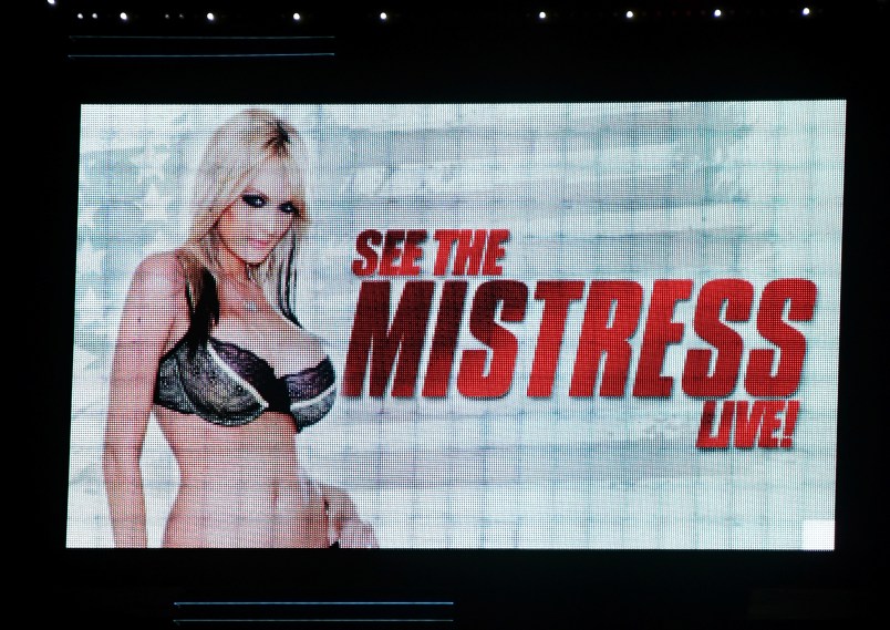 A sign at Little Darlings Las Vegas advertises an upcoming performance at the strip club by adult film actress/director Stormy Daniels on January 25, 2018 in Las Vegas, Nevada. Daniels, whose real name is Stephanie Clifford, was allegedly paid USD 130,000 by an attorney for Donald Trump one month before the 2016 presidential election to keep her from talking about an alleged sexual encounter with Trump in 2006.