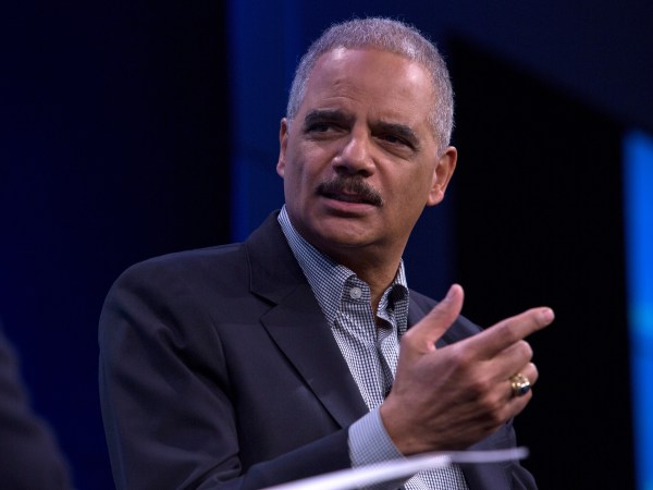 WASHINGTON, DC - FEBRUARY 27: Former U.S. Attorney General Eric Holder speaks during an interview at the Washington Post on February 27, 2018 in Washington, DC.  During an interview with Washington Post writer Jonathan Capehart, Holder discussed Special Counsel Robert Muller's investigation into alleged Russian meddling in the 2016 US presidential election, as well as his efforts to reform what he calls the "biggest rigged system in America" through a national redistricting effort. (Photo by Toya Sarno Jordan/Getty Images)