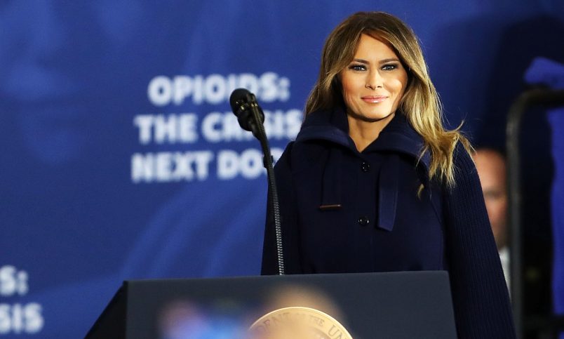 MANCHESTER, NH - MARCH 19: First lady Melania Trump walks onto stage to introduce her husband and to speak about opioids at an event at Manchester Community College on March 19, 2018 in Manchester, New Hampshire. The president addressed the ongoing opioid crisis which has had a devastating impact on cities and counties across the nation. In Manchester overdoses through early March were up 23 percent from this time last year.Trump was also joined his Attorney General Jeff Sessions  (Photo by Spencer Platt/Getty Images)