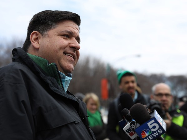 J.B. Pritzker, Democratic candidate for Illinois governor, takes questions from the press before the start of St. Patrick's Day Parade on Saturday, March 17, 2018 in Chicago, Ill. (Abel Uribe/Chicago Tribune/TNS)