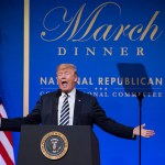President Donald Trump delivers remarks at the National Republican Congressional Committee March Dinner at the National Building Museum on March 20, 2018 in Washington, D.C. Photo by Kevin Dietsch/UPI