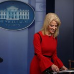 WASHINGTON, DC - MARCH 23:  White House counselor Kellyanne Conway finishes an interview with CNN, in the briefing Room at the White House on March 23, 2018 in Washington, DC.  (Photo by Mark Wilson/Getty Images)
