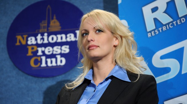 Adult film star Stormy Daniels appeared at a news conference to tout the success of Restricted to Adults (RTA) website and other efforts by the adult film industry to protect children from inappropriate material held at the National Press Club, May 29, 2008.