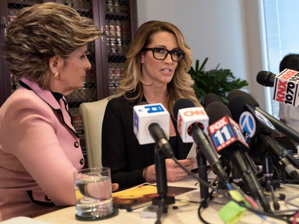 Adult film performer, Jessica Drake, who accuses Republican presidential nominee, Donald Trump, of sexual misconduct speaks to reporters alongside attorney Gloria Allred (L) during a news conference in Los Angeles, California. October 22, 2016. (Photo by Ronen Tivony/NurPhoto)