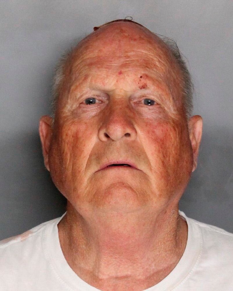 This undated law enforcement booking photo provided by the Sacramento County, Calif., Sheriff's Office shows Joseph James DeAngelo. California authorities said Wednesday, April 25, 2018 that DeAngelo is the man they suspect of being a serial killer tied to dozens of slayings and sexual assaults in the 1970s and '80s, and has been charged with murder. (Sacramento County Sheriff's Office via AP)