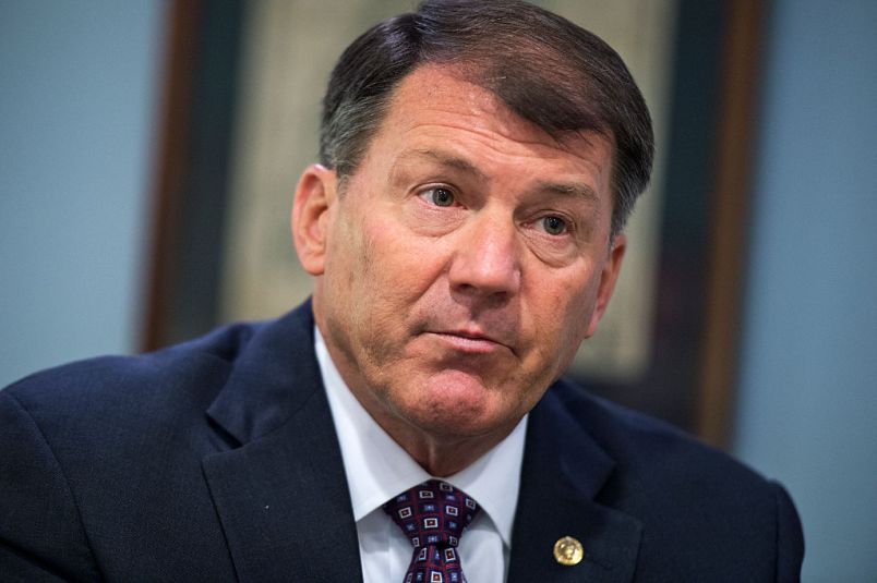 UNITED STATES - AUGUST 4: Sen. Mike Rounds, R-S.D., Co-Chairman of the Former Governors Caucus, is interviewed by Roll Call in the Capitol, August 4, 2015. Co-Chairmen Jeanne Shaheen, D-N.H., and Angus King, I-Me., were also present. (Photo By Tom Williams/CQ Roll Call)