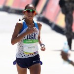 during the Women's Marathon on Day 9 of the Rio 2016 Olympic Games at the Sambodromo on August 14, 2016 in Rio de Janeiro, Brazil.