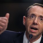 (L-R) Acting FBI Director Andrew McCabe, Deputy Attorney General Rod Rosenstein, Director of National Intelligence Daniel Coats and National Security Agency Director Adm. Michael Rogers testify before the Senate Intelligence Committee in the Hart Senate Office Building on Capitol Hill  June 7, 2017 in Washington, DC. The intelligence and security officials testified about re-authorization of Section 702 of the Foreign Intelligence Surveillance Act, which is the law the NSA uses to track emails and phone calls of non-US citizens.