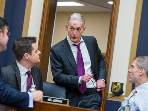 UNITED STATES - DECEMBER 13: From left, Reps. Mike Johnson, R-La., Matt Gaetz, R-Fla., Trey Gowdy, R-S.C., and Jim Jordan, R-Ohio, attend a House Judiciary Committee hearing in Rayburn Building on the Justice Department's investigation of Russia's interference in the 2016 election featuring testimony by Deputy Attorney General Rod Rosenstein on December 13, 2017. (Photo By Tom Williams/CQ Roll Call)