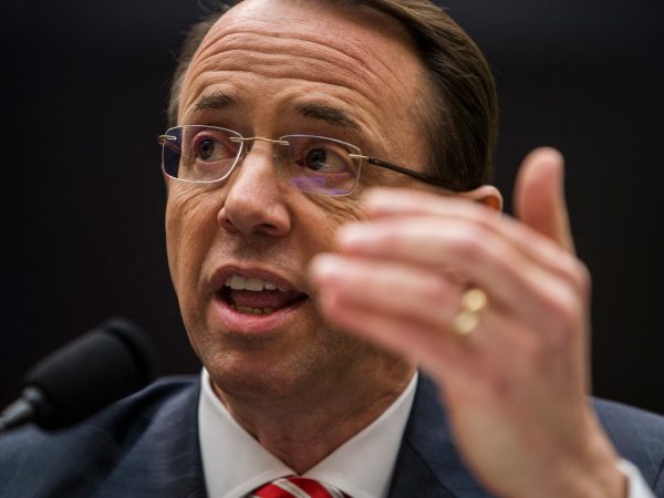 WASHINGTON, DC - DECEMBER 13: U.S. Deputy Attorney General Rod Rosenstein testifies during a a House Judiciary Committee hearing on December 13, 2017 in Washington, DC. (Photo by Zach Gibson/Getty Images)
