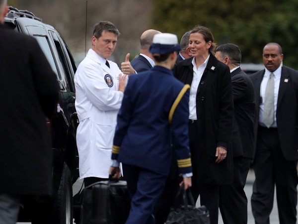 U.S. President Donald Trump leaves Walter Reed National Military Medical Center following his annual physical examination January 12, 2018 in Bethesda, Maryland. Trump will next travel to Florida to spend the Dr. Martin Luther King Jr. Day holiday weekend at his Mar-a-Lago resort.