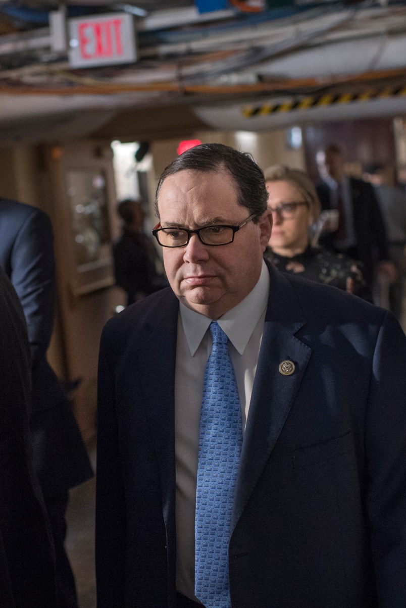 UNITED STATES - FEBRUARY 06: Rep. Blake Farenthold, R-Texas, leaves a meeting of the House Republican Conference in the Capitol on February 6, 2018. (Photo By Tom Williams/CQ Roll Call)