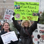 OKLAHOMA CITY, OK - APRIL 2: Oklahoma teachers rally at the state capitol in Oklahoma City, Oklahoma on April 2, 2018. Thousands of teachers and supporters are scheduled to rally Monday at the state Capitol as Oklahoma becomes the latest state to be plagued by teacher strife. Teachers are walking off the job after a $6,100 pay raise was rushed through the Legislature and signed into law by Gov. Mary Fallin. (Photo by J Pat Carter/Getty Images)