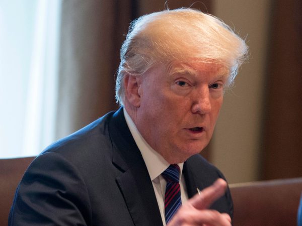 WASHINGTON, DC - APRIL 3: (AFP-OUT) President Donald Trump speaks during a luncheon with the leaders of Estonia, Latvia and Lithuania on April 3, 2018 at The White House in Washington, DC. The President answered questions from the media about illegal immigration from Mexico and relations with Russia. (Photo by Chris Kleponis-Pool/Getty Images)