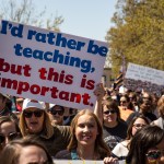 OKLAHOMA CITY, OK - APRIL 04: Thousands gathered and marched in a pitcket line outside the Oklahoma state Capitol building during the third day of a statewide education walkout on April 4, 2018 in Oklahoma City, Oklahoma. Teachers and their supporters are demanding increased school funding and pay raises for school workers. (Photo by Scott Heins/Getty Images)