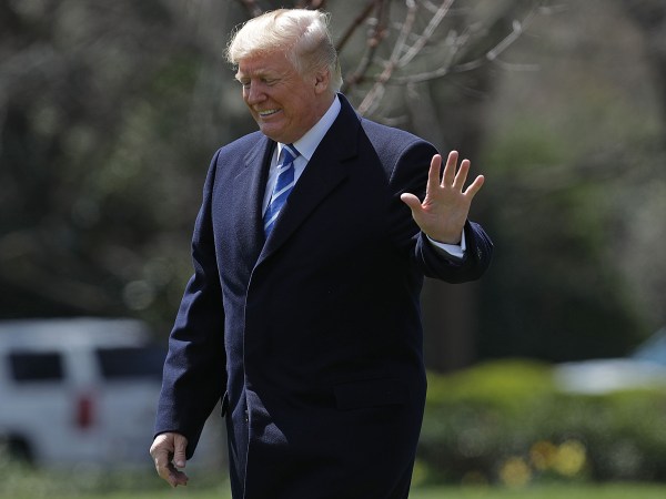 U.S. President Donald Trump walks across the South Lawn before boarding Marine One and leaving the White House April 5, 2018 in Washington, DC. Trump is traveling to White Sulfer Springs, West Virginia where he plans to participate in a roundtable discussion on tax reform.