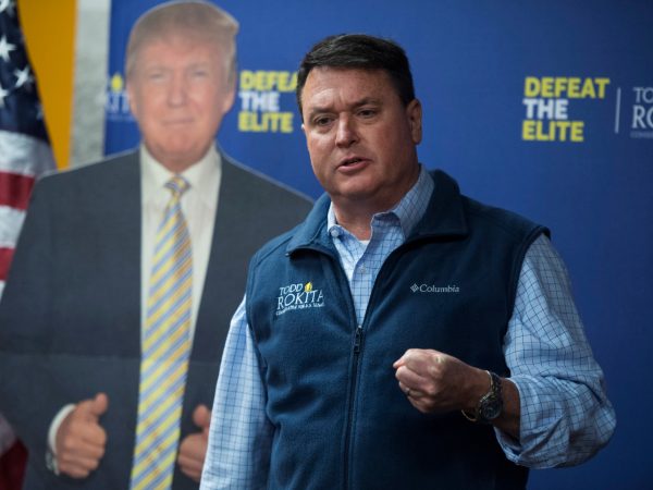 UNITED STATES - APRIL 4: Rep. Todd Rokita, R-Ind., who is running for the Republican nomination for Senate in Indiana, addresses voters in South Bend, Ind., on April 4, 2018. (Photo By Tom Williams/CQ Roll Call)