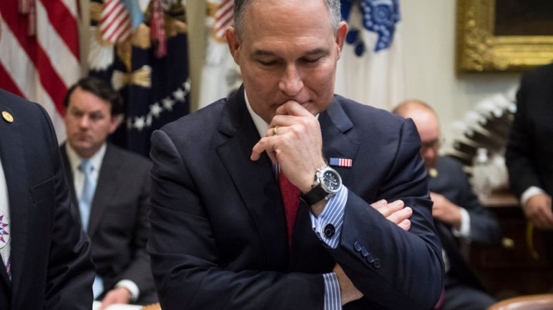 WASHINGTON, DC - JUNE 28: EPA Administrator Scott Pruitt listens before President Donald Trump arrives to speak during an energy roundtable with tribal, state, and local leaders in the Roosevelt Room of the White House in Washington, DC on Wednesday, June 28, 2017. (Photo by Jabin Botsford/The Washington Post)