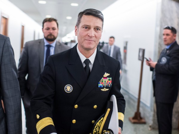 UNITED STATES - APRIL 24: Rear Adm. Ronny Jackson, nominee for Veterans Affairs secretary, leaves Dirsken Building after a meeting on Capitol Hill with Sen. Jerry Moran, R-Kan., on April 24, 2018. (Photo By Tom Williams/CQ Roll Call)