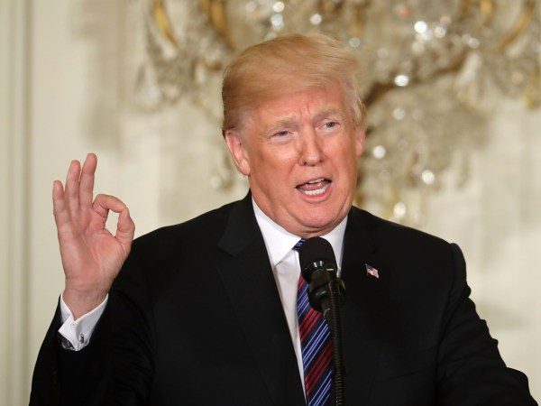 (L-R) Estonian President Kersti Kaljulaid, Latvian President Raimonds Vejonis, Lithuanian President Dalia Grybauskaite and U.S. President Donald Trump, hold a joint news conference in the East Room of the White House April 3, 2018 in Washington, DC. Marking their 100th anniversary of their post-World War I independence from Russia, the three Baltic heads of state participated in the United States-Baltic Summit at the White House.