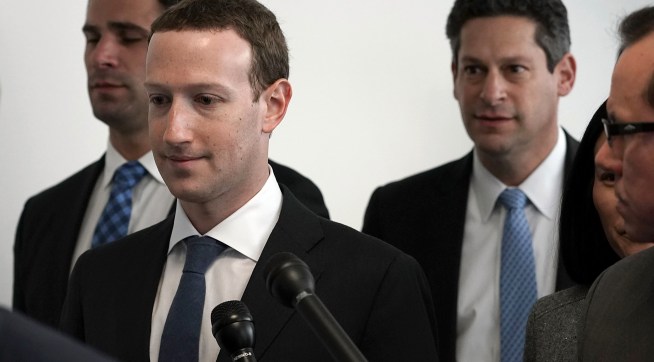 WASHINGTON, DC - APRIL 09:  Facebook CEO Mark Zuckerberg (2nd L) arrives at a meeting with U.S. Sen. Bill Nelson (D-FL), ranking member of the Senate Committee on Commerce, Science, and Transportation, April 9, 2018 on Capitol Hill in Washington, DC. Zuckerberg is scheduled to testify before a few Congressional committees this week on the mass usersÕ data Facebook has shared with political operatives.  (Photo by Alex Wong/Getty Images)