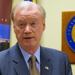 FILE-In this Wednesday, March 14, 2018 file photo, Louisiana Secretary of State Tom Schedler, accused in a lawsuit of sexually harassing one of his employees, speaks at a press conference, in Baton Rouge, La. Schedler, is leaving his elected position May 8, 2018, as calls for his resignation have increased amid allegations that the state elections chief sexually harassed one of his employees. (AP Photo/Melinda Deslatte)