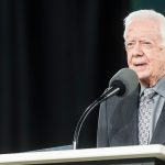 Former President Jimmy Carter speaks at the 45th Liberty University Commencement at Williams Stadium on Saturday May 19, 2018, in Lynchburg, Va. Photo by Lathan Goumas.