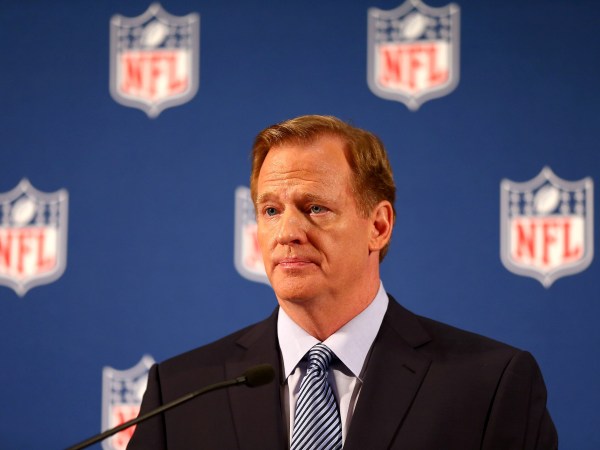 NEW YORK, NY - SEPTEMBER 19:  NFL Commissioner Roger Goodell talks during a press conference at the Hilton Hotel on September 19, 2014 in New York City. Goodell spoke about the NFL's failure to address domestic violence, sexual assault and drug abuse in the league.  (Photo by Elsa/Getty Images)