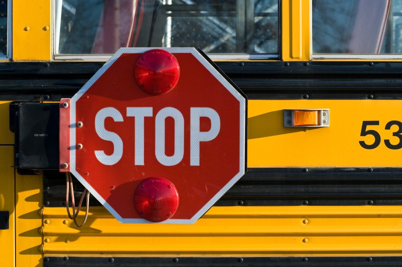 UNITED STATES - 2008/10/27: School bus with retracting safety stop sign. (Photo by John Greim/LightRocket via Getty Images)