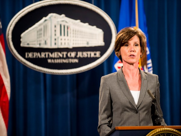 WASHINGTON, DC - June 28:  Deputy Attorney General Sally Q. Yates speaks during a press conference at the Department of Justice on June 28, 2016 in Washington, DC. Volkswagen has agreed to over $15 billion in a settlement over emissions cheating on its diesel vehicles. (Photo by Pete Marovich/Getty Images)