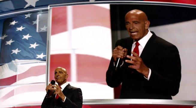 Tom Barrack, former Deputy Interior Undersecretary in the Reagan administration, and CEO of Colony Capital, delivers a speech on the fourth day of the Republican National Convention on July 21, 2016 at the Quicken Loans Arena in Cleveland, Ohio.