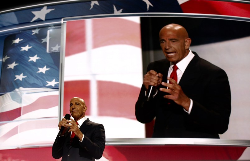 Tom Barrack, former Deputy Interior Undersecretary in the Reagan administration, and CEO of Colony Capital, delivers a speech on the fourth day of the Republican National Convention on July 21, 2016 at the Quicken Loans Arena in Cleveland, Ohio.