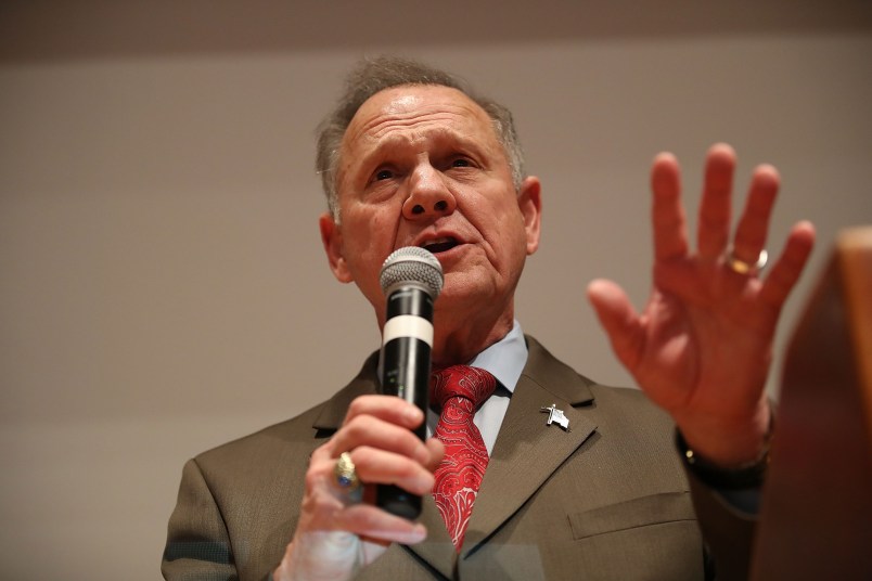 Republican Senatorial candidate Roy Moore concedes defeat against his Democratic opponent Doug Jones at his election night party in the RSA Activity Center on December 12, 2017 in Montgomery, Alabama. Mr. Moore lost the special election to replace Attorney General Jeff Sessions in the U.S. Senate.