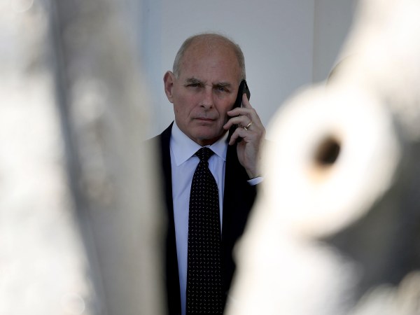 WASHINGTON, DC - JANUARY 19:  White House Cheif of Staff John Kelly speaks on his phone shortly before President Donald Trump spoke to March for Life Participants and Pro-Life Leaders in the Rose Garden at the White House on January 19, 2018 in Washington, DC. The annual march takes place around the anniversary of Roe v. Wade, Supreme Court decision that came on January 22, 1974.  (Photo by Mark Wilson/Getty Images)