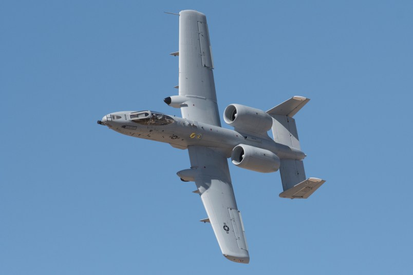 A U.S. Air Force A-10 ground attack jet flies during a public display at Luke Air Force Base near Phoenix, Arizona on Saturday, March 17, 2018. (Photo by Yichuan Cao/NurPhoto)