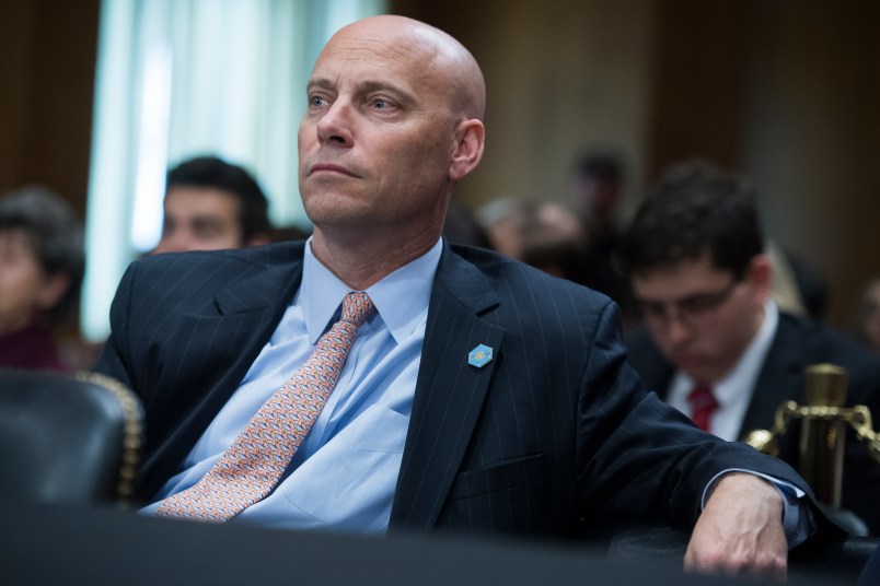 UNITED STATES - APRIL 23: Marc Short, White House legislative affairs director, attends a Senate Foreign Relations committee markup in Dirksen Building on the nomination of Mike Pompeo to be secretary of state on April 23, 2018.  (Photo By Tom Williams/CQ Roll Call)