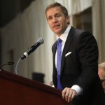 Gov. Eric Greitens delivers the keynote address at the St. Louis Area Police Chiefs Association 27th Annual Police Officer Memorial Prayer Breakfast on April 25, 2018, at the St. Charles Convention Center. (Laurie Skrivan/St. Louis Post-Dispatch/TNS)